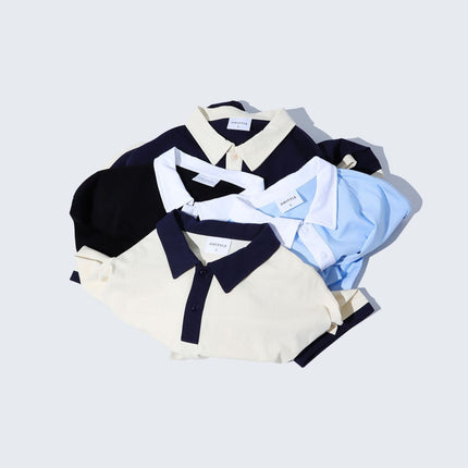 Japanese Fashion Brand Casual Contrast Color Lapel Short Sleeve