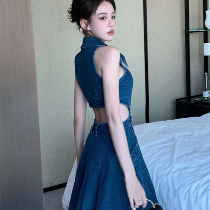 Women Spring Summer Sleeveless Dress Denim Outfits