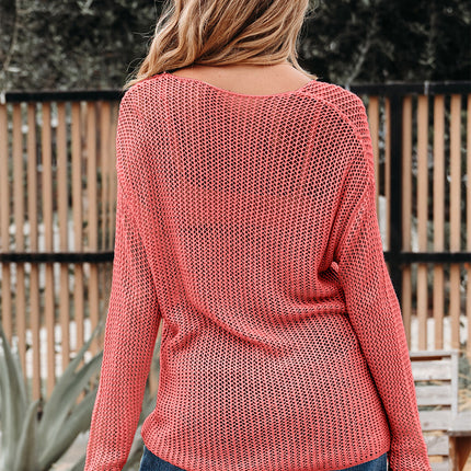 Women's Hollow-out Solid Color Long Sleeve Loose Casual Top