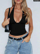 V-Neck Sleeveless Women Simple Solid Color Casual Top