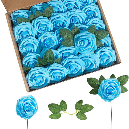 Foam Pe Rose Fake Flower With Rod And Leaf 25 Wedding Decoration Flowers Valentine's Day Gift