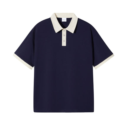 Japanese Fashion Brand Casual Contrast Color Lapel Short Sleeve