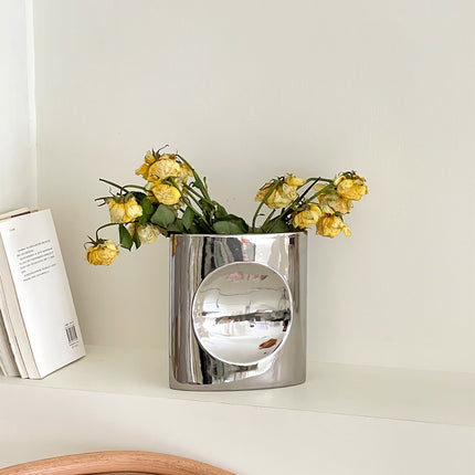 Mirror Silver Geometric Architecture Minimalist Moon Phase Vase