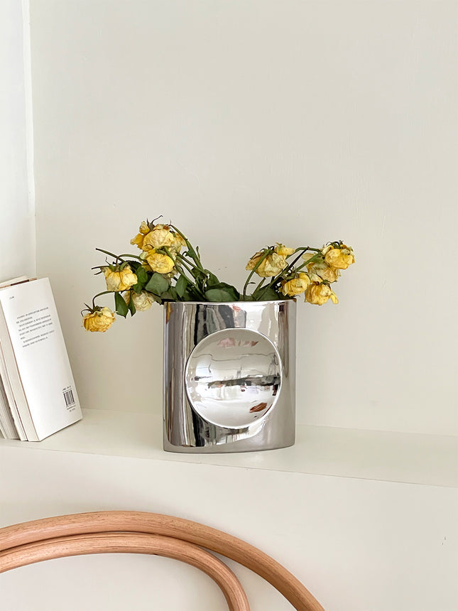 Mirror Silver Geometric Architecture Minimalist Moon Phase Vase