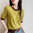 High-grade Classic Style Contrast Color Short-sleeved Knitted Sweater