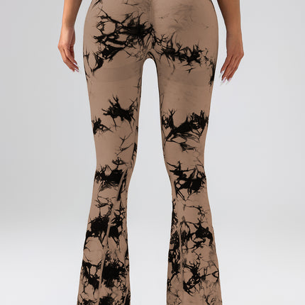 High-Waist Tummy Control Flare Yoga Pants For Women, Tie-Dye Stretch Slimming Bootcut Workout Pants, Fitness & Sports Activewear