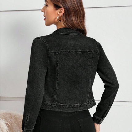 Women's Casual Distressed Cropped Denim Jacket