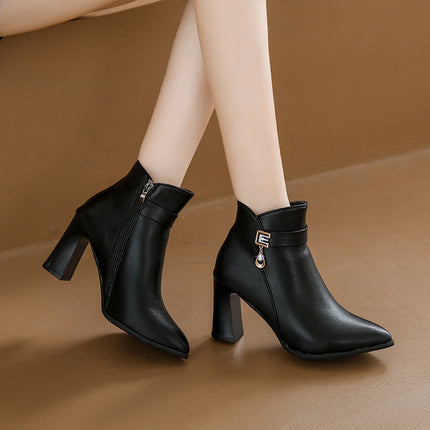 Autumn And Winter European And American Fashion Pointed-toe Side Zip High Heel Boots