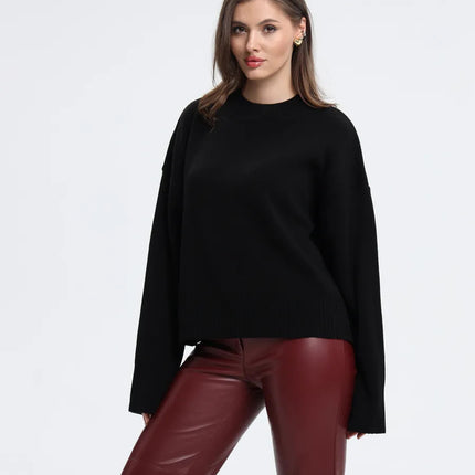 Round Neck Pullover Loose-fitting Solid Color Long Sleeves All-match Sweater