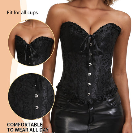 Bustier Corset Tops For Women Overbust Lace Up Date Night Outfit Strapless Steel Boned Going Out Holiday Party Rave Valentine Tank Tops