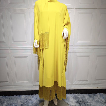 Muslim Women Batwing Sleeve Tassel Kaftan High Fashion Dress