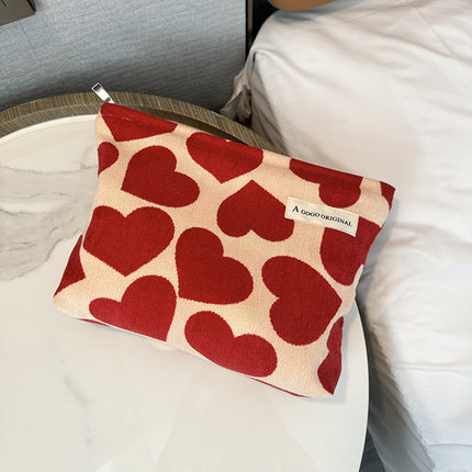 Corduroy Love Heart Cosmetic Bag Portable Skin Care Products Buggy Bag