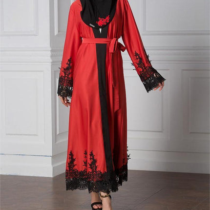 Muslim Fashion Lace Patchwork Loose Cardigan Robe For Women