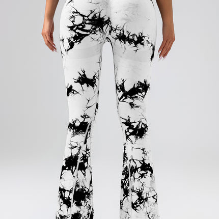 High-Waist Tummy Control Flare Yoga Pants For Women, Tie-Dye Stretch Slimming Bootcut Workout Pants, Fitness & Sports Activewear