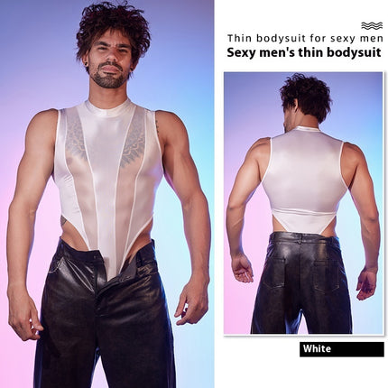 High Elastic Lightweight Stitching Body Shaping See-through Sexy Night Men Jump suit