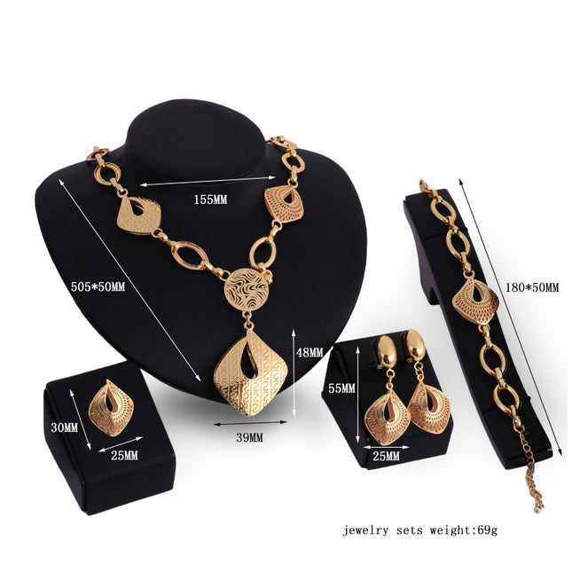 Alloy Necklace, Earrings, Bracelets, Rings, Jewelry Set