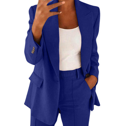 Ins Button Casual Suit Fashion Long-sleeved Lapel Blazer Jacket And Slim-fit Pocket Trousers For Women Clothing