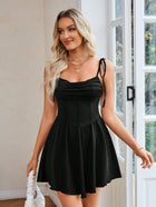Women's Fashion Summer Solid Color Pleated Design Lace-Up Halter Dresses