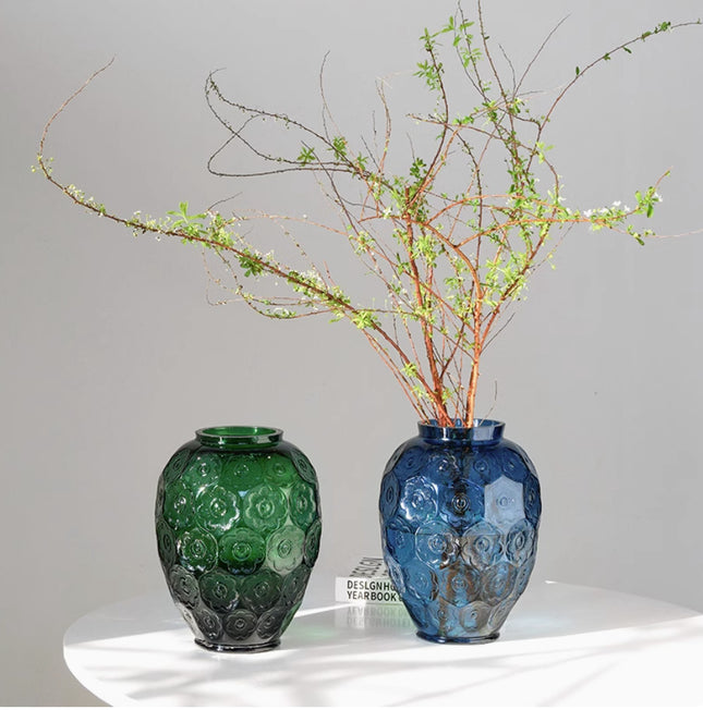 Embossed Crystal Glass Silver Lotus Vase