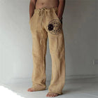 Printed Cotton And Linen Loose Casual Drawstring Trousers