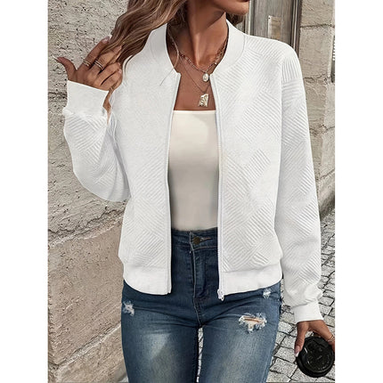 Womens Bomber Jacket Coat Casual Textured Stand Collar Zip Up Fall Fashion Jackets Outfits
