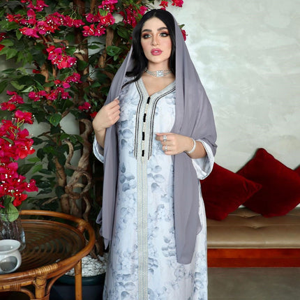 Muslim Female Hui Print Dress Robe