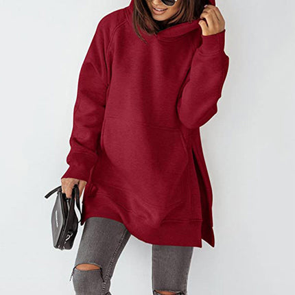 Long-sleeved Round Neck Fleece Sweatshirt Solid Color Pocket Loose Hooded Long-sleeved Sweatshirt