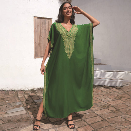 Rayon Embroidered Plus Size Beach Dress For Women