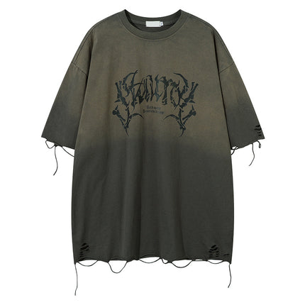 Retro Tattered Jeans Summer Loose Personality Half Sleeve