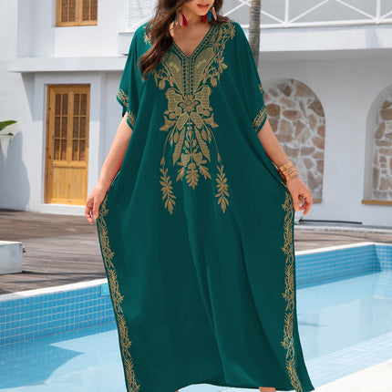 Outerwear Cover-up Rayon Embroidery Plus Size Long Dress Women
