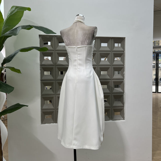 Handmade Rhinestone Heavy Industry Waist Tube Top Dress