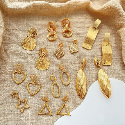 Color Retention Copper Plating 18K Real Gold Overlapping Design Double Layers Loving Heart Earrings
