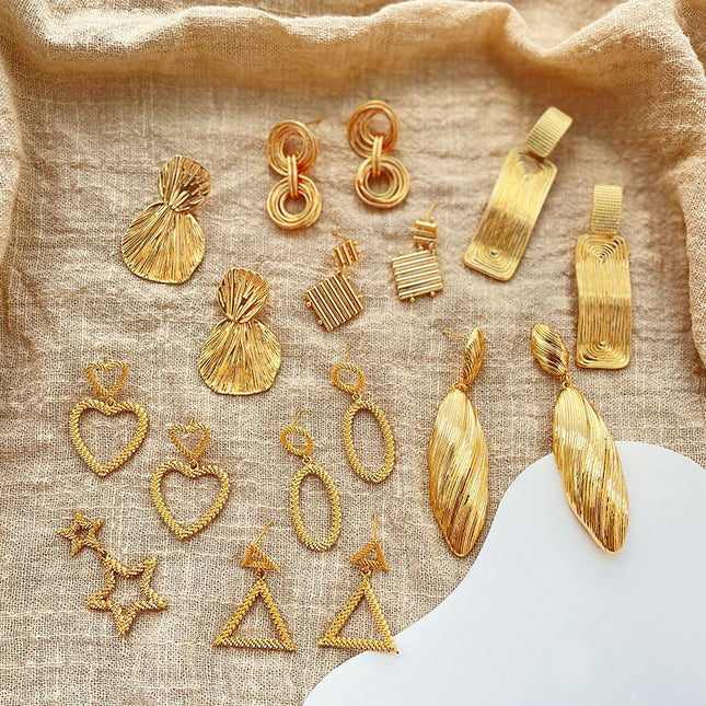 Color Retention Copper Plating 18K Real Gold Overlapping Design Double Layers Loving Heart Earrings