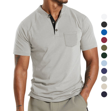 Plus Size Men's Short Sleeve Sleeve Button Pocket