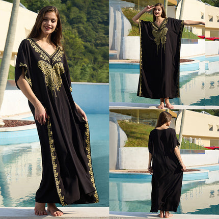 Outerwear Cover-up Rayon Embroidery Plus Size Long Dress Women