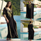 Outerwear Cover-up Rayon Embroidery Plus Size Long Dress Women