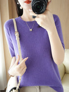 Knitted Short Sleeve Loose T-shirt Inner Wear Sweater Non-cashmere Bottoming Shirt
