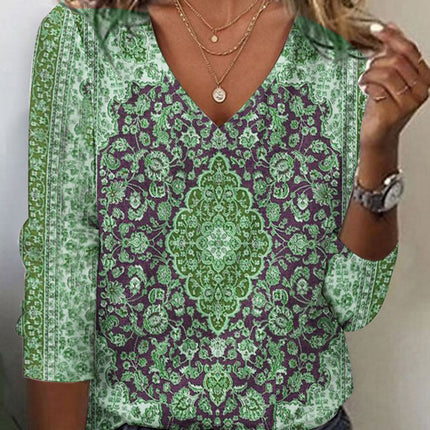 Fall Winter Fashion Printing Long-sleeve T-shirt Sexy Temperament Collar Top Slim Women's Clothing Animal And Plant Printing