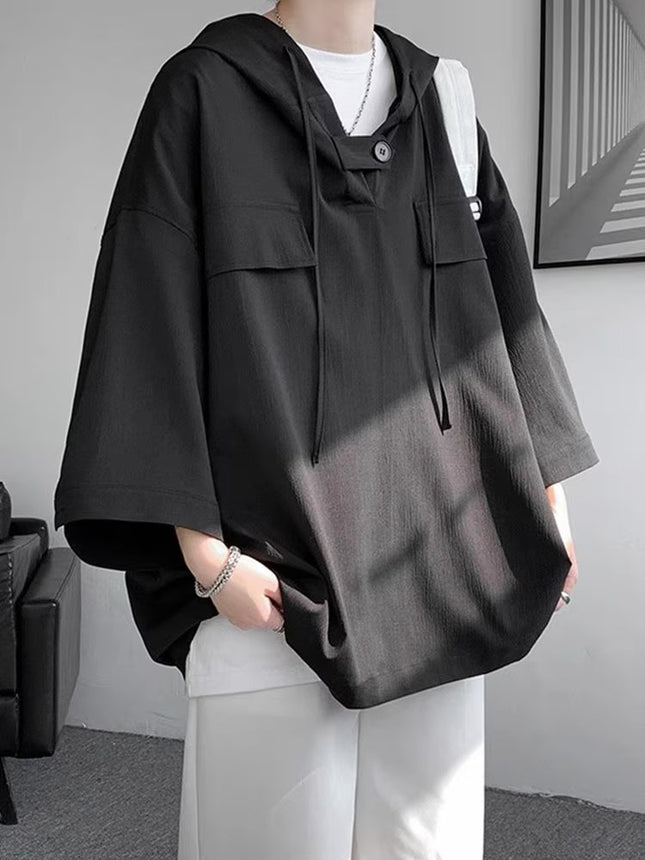 Summer Menswear Hooded Short Sleeve T-shirt Men's Plus Size Half Sleeve