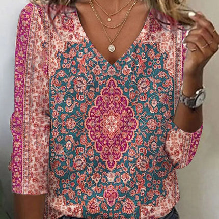 Fall Winter Fashion Printing Long-sleeve T-shirt Sexy Temperament Collar Top Slim Women's Clothing Animal And Plant Printing