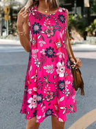 Women's Summer Floral Print Round Neck Vest Mid-length Sleeveless Dress