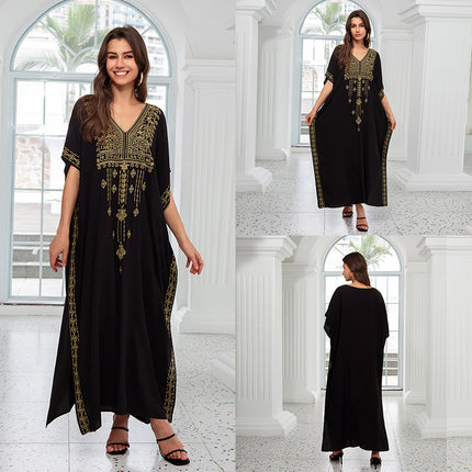 Outerwear Cover-up Rayon Embroidery Plus Size Long Dress Women