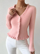 Knitted Cardigan Gentle Temperament Wooden Ear Pearl Buckle Sweater For Women