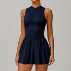 Women's Solid Color False Two-piece Stand Collar A- Line Dress