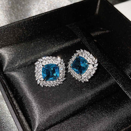 925 Silver Jewelry Colored Gems Suit Ear Stud Pendant Ring For Women