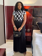 Fashion Plus Size Women Suit Pleated Print Short-sleeved Wide-leg Pants