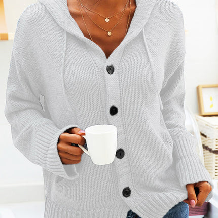 Hooded Knitted Long-sleeved Breasted Cardigan Drawstring Sweater