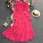 Solid Color Chiffon Long Sleeve Dress