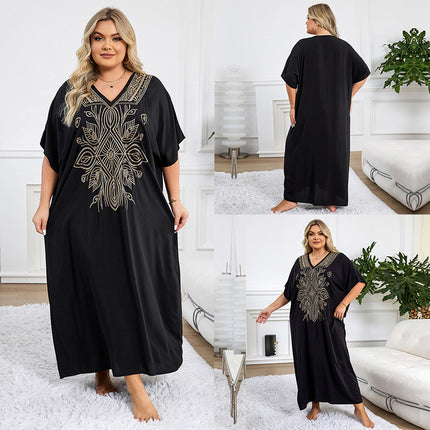 Outerwear Cover-up Rayon Embroidery Plus Size Long Dress Women