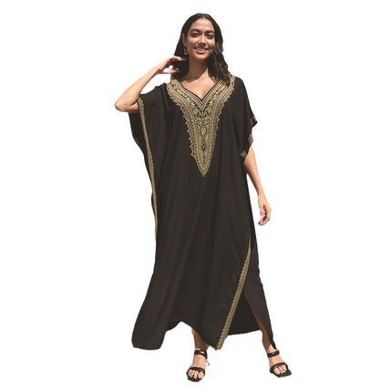 Rayon Embroidered Plus Size Beach Dress For Women